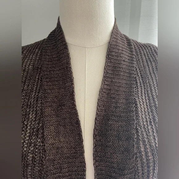 Eileen Fisher Brown Open Front Lightweight Cardigan Silk & Linen Blend Medium - Picture 4 of 10